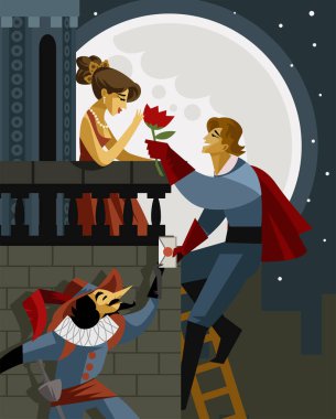 Romantik bir adam kız arkadaşına çiçek veriyor ve erkek erkeğe şiir yazıyor.