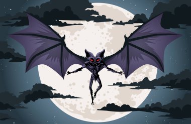 Gecenin içinde uçan dev vampir yarasa canavar.