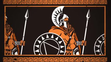 Kalkanları ve mızrakları olan Sparta ordusu.