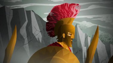 Spartalı asker geçitte yürüyor.