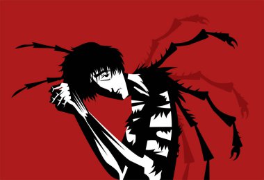 Üzgün adam böceğe dönüşüyor. 