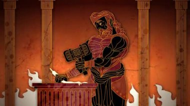 Hephaestus demir ocağında çekiç ve kızgın demirle