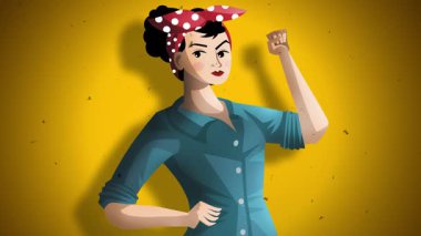 Kalkmış yumruklu klasik feminist işçi posteri