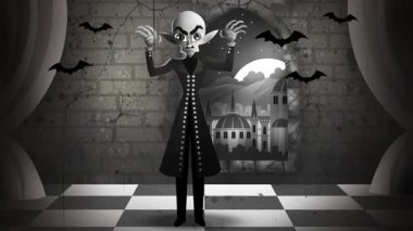 Nosferatu vampiri şatosunda siyah beyaz klasik tarzında.