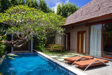 luxurious tropical swimming pool for summer vacation leisure