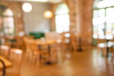 Görüntü restoranı (cafe) arka plan için. Bulanık kahve dükkanı ya da kafe restoranı. Montaj ürünü görüntüleme veya tasarım için görsel anahtar düzeni