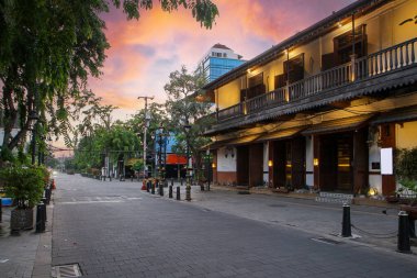 Kota Lama or Old City, Semarang downtown street with old historical building  clipart