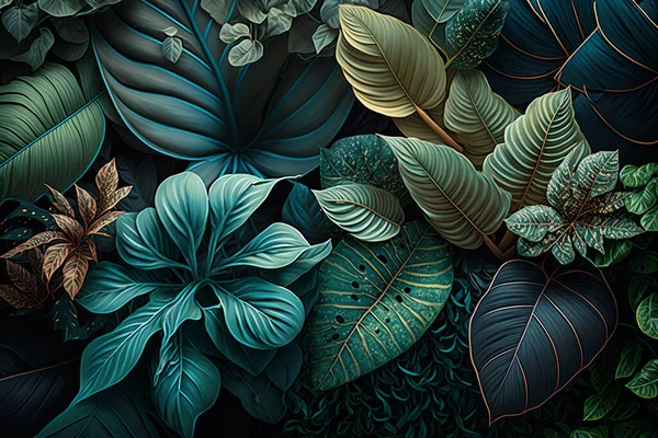 Hintergrund Von Pflanzen Und Blättern Mit Floralem Tropischem Muster Für — Stockfoto