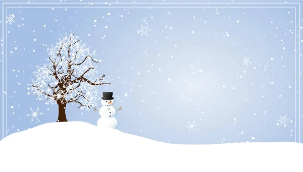 Winterlandschap Illustratie Verlaten Boom Besneeuwde Natuur Sneeuwpop Sneeuwval Vrolijk Kerstfeest — Stockvector