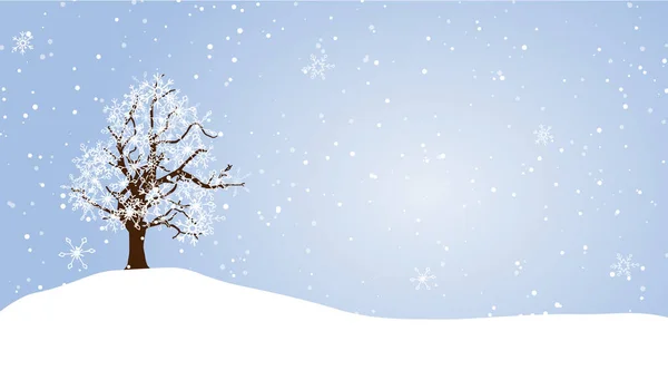 Winterlandschap Illustratie Verlaten Boom Besneeuwde Natuur Sneeuwval Vrolijk Kerstfeest Gelukkig — Stockvector
