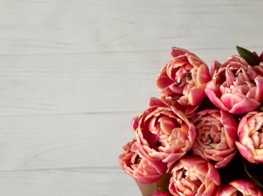 Sıradışı lale şakayıklarına sahip güzel çiçek kompozisyonu, metin için kopyalama alanı