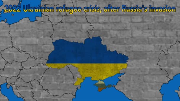 Анимационный Кризис 2022 Года Украинских Беженцев После Вторжения Россию Миллионы — стоковое видео