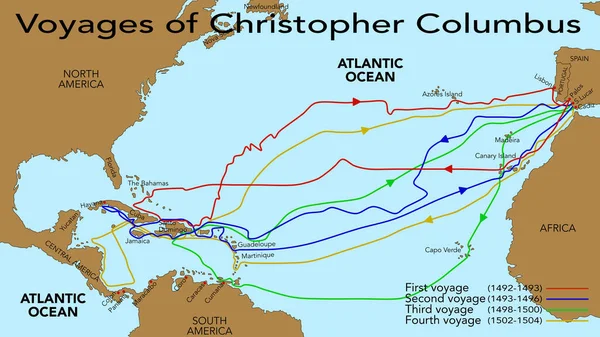 The 4 voyages of Christopher Columbus to discover the Americas