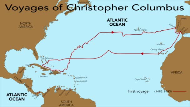 クリストファー コロンブスがアメリカ大陸を発見した4回の航海 — ストック動画