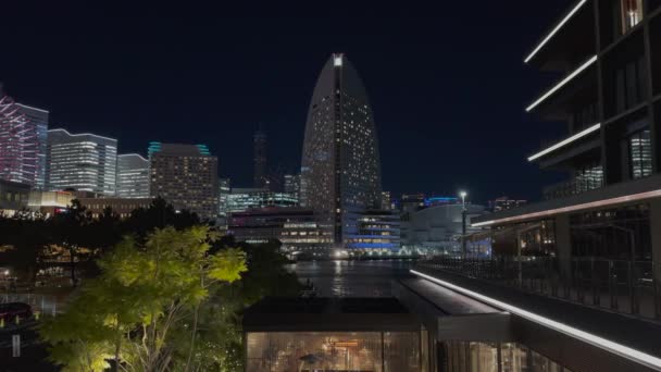 Nachtansicht Der Stadt Yokohama Hintergrund Das Riesenrad — Stockvideo