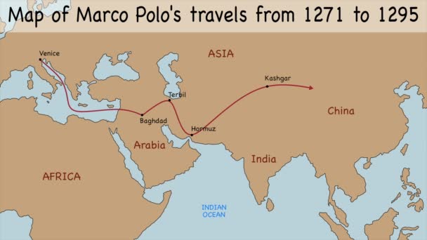 Интерактивная Карта Путешествий Марко Поло 1271 1295 Год — стоковое видео