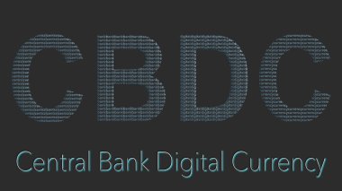 CBDC symbol of central bank digital currency. On the black background