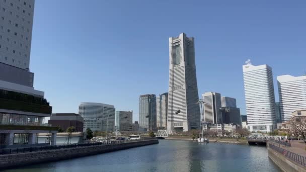 Blick Auf Die Skyline Von Yokohama Und Die Yokohama Air — Stockvideo
