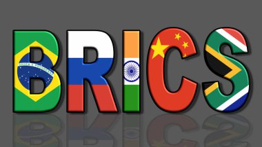 BRICS Brezilya, Rusya, Hindistan, Çin ve Güney Afrika, gri arkaplanda resimler