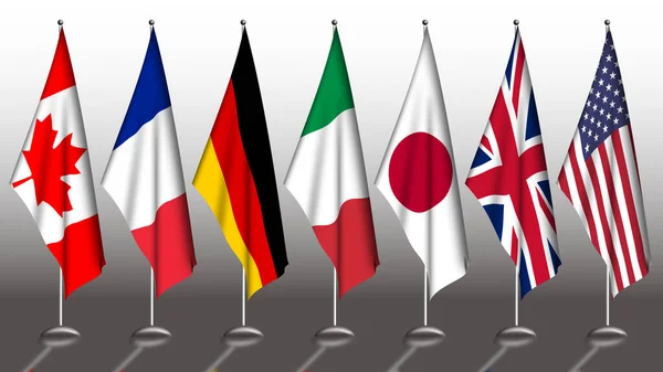 由加拿大 意大利 英国和美国等7个主要经济发达国家组成的七国集团的旗帜 — 图库照片