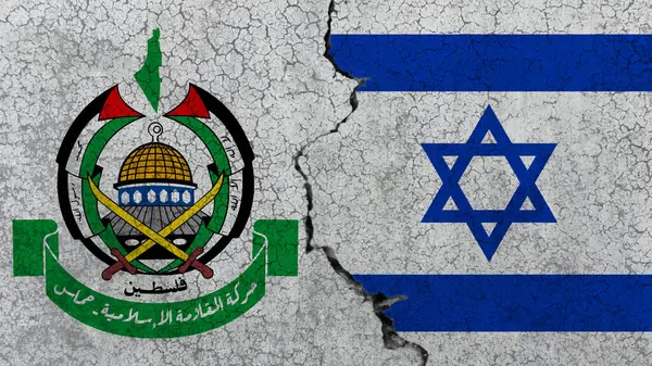 Izrael Proti Hamásu Konfliktu Mezi Palestinci Izraelci Vlajky Obou Zemí Royalty Free Stock Obrázky