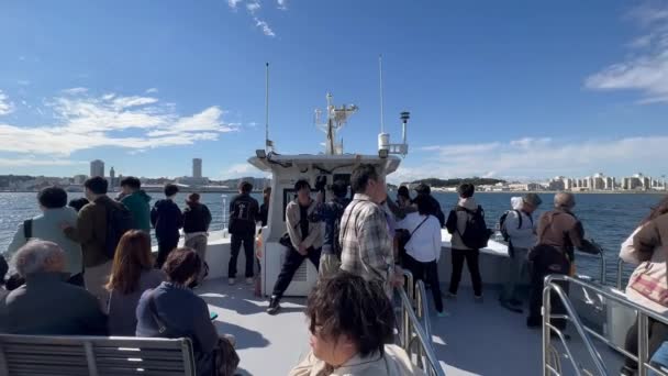 Pessoas Ferry Mar Agitado Sarushima Yokohama — Vídeo de Stock