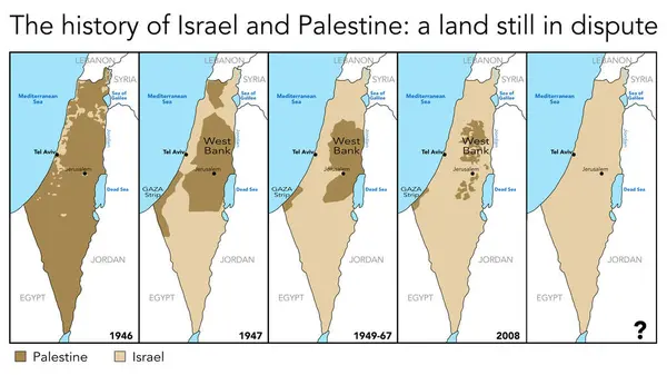 Filistin Srail Arasındaki Tartışmalı Toprakların Tarihinin Haritası Stok Fotoğraf