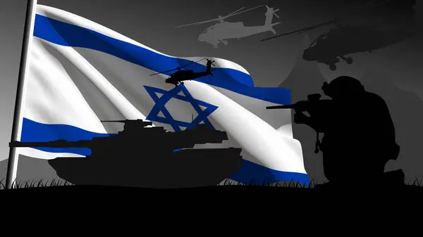 Israel is ready to enter into war, silhouette of military vehicles with the country\'s flag waving