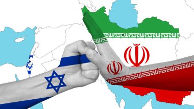 İsrail 'in yumruğu, arka planda iki ülkenin haritasıyla İran tarafından durduruldu.