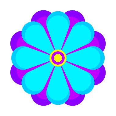 çiçek çizimi, geometrik mavi ve mor yuvarlak şekil