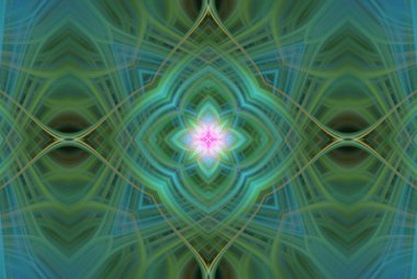 Dijital sanat, 3D illüstrasyon, yeşil soyut kaleydoskop