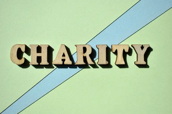 Charity Parola Lettere Alfabeto Legno Isolata Sullo Sfondo Come Titolo — Foto Stock