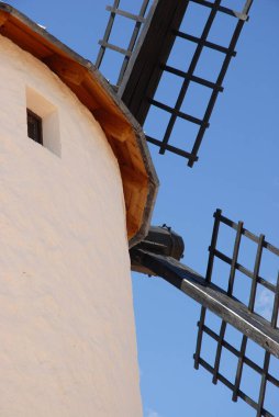 Geleneksel yel değirmeni detayı, Campo de Criptana, Ciudad Real, Castilla-La Mancha, İspanya