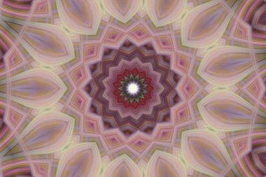 Dijital sanat, üç boyutlu illüstrasyon. Soyut kaleydoskop deseni pembe ve kestane rengi.