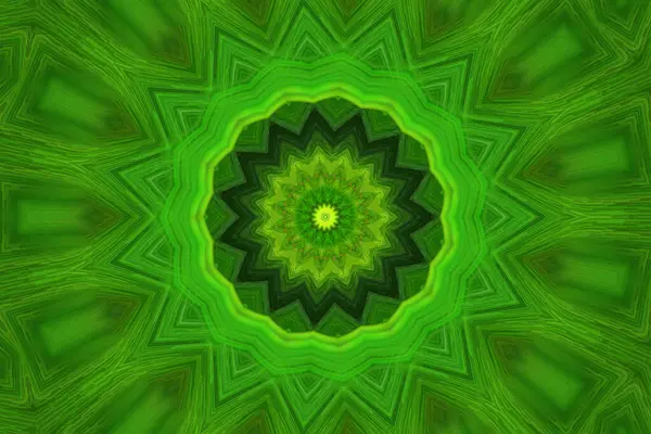 Dijital sanat, 3 boyutlu illüstrasyon, parlak yeşil geometrik kaleydoskop