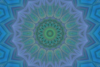 Dijital sanat, üç boyutlu illüstrasyon. Turkuaz, leylak, yeşil ve mavi renkte soyut fraktal desen