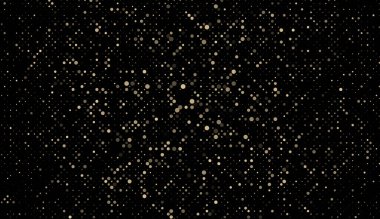 Daire şeklinde altın parıltı deseni. Soyut altın parlayan yarım tonlu noktalı arkaplan. Yarım ton noktalarını çember yapın. Vektör illüstrasyonu