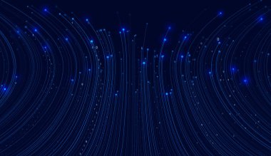 Dijital Veri Akıcı Vektör Arkaplanı. Sanal gerçeklik siber uzayında bilgi akışı. Big Data Teknoloji Hatları. 5G Kablosuz Veri İletimi. Yüksek Işık İzleri Hızı. Vektör İllüstrasyonu