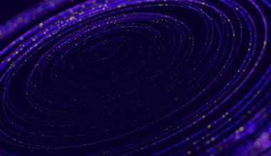 Büyük Veri Görselleştirme. Parçacıkların soyut dijital çemberleri. Geleceğin dairesel ses dalgası. 3D Sanal Uzay VR Siber Uzayı. Kripto Para Birimi Bloklama Sistemi. Vektör İllüstrasyonu