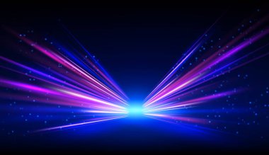 Kıvrımlı ışık çizgileri hareketi ve yüksek hızı simgeleyen koyu bir arka plan. Hızlı arabaların enerjisini çekiyor. Sancaklar için mükemmel..