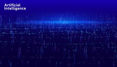 Soyut dijital peyzaj parçacıkları yıldızların ufuk çizgisi arka plan Büyük Veri 3D fütüristik vektör illüstrasyonu 80 'lerin retro-bilim-kurgu.