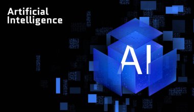 Yapay Zeka Büyük Veri depolama teknolojisi veri küpü arkaplan modern bayrak bilgi sunucu bilgisayar bilimi algoritmaları vektör illüstrasyonu.