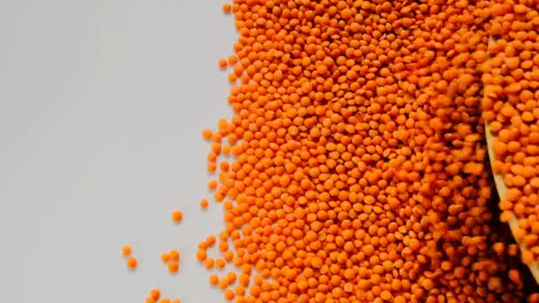 Granos Lentejas Rojas Vierten Una Mesa Blanca Cámara Lenta Cereales — Vídeo de stock