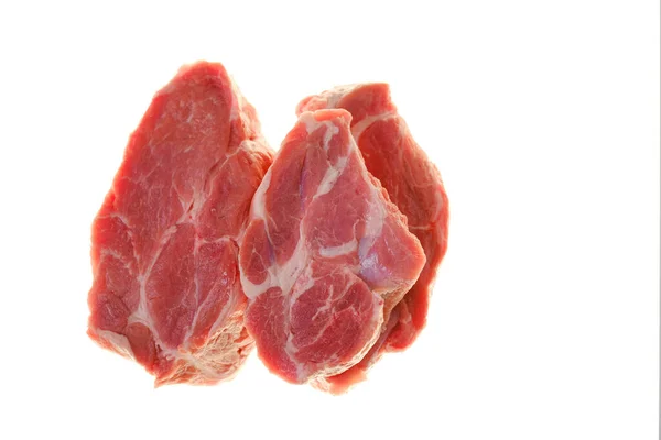 Pedaço Carne Isolado Fundo Branco Pedaços Carne Fresca Porco Definidos — Fotografia de Stock