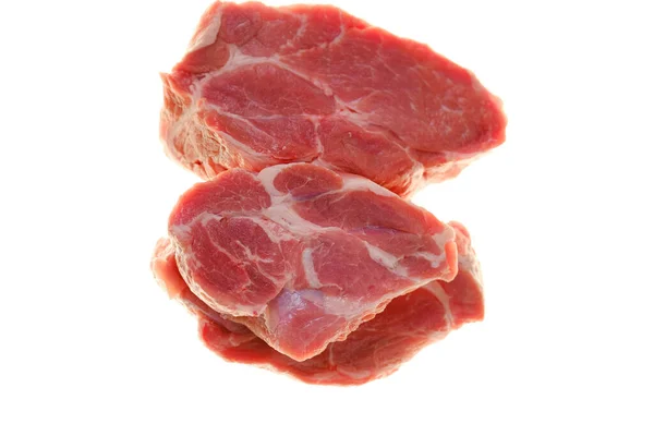 Trozo Carne Aislado Sobre Fondo Blanco Trozos Carne Fresca Cerdo — Foto de Stock