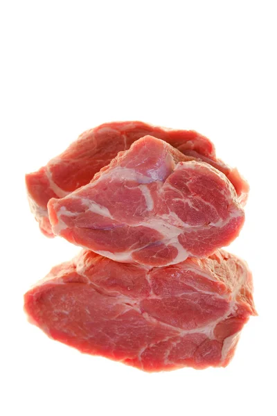 Pedaços Carne Picada Isolado Fundo Branco Carne Porco Peças Carne — Fotografia de Stock