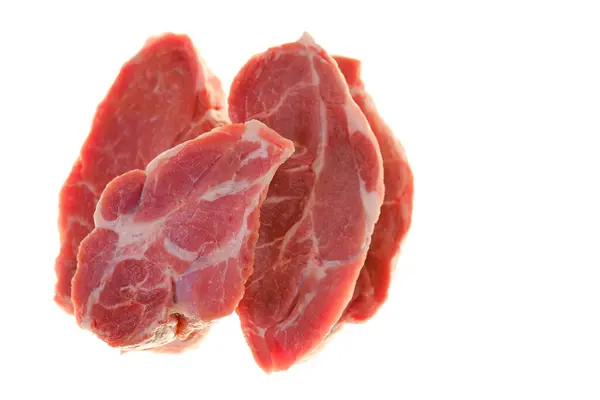 Stück Fleisch Isoliert Auf Weißem Hintergrund Schweinefleisch Frische Fleischstücke Auf — Stockfoto