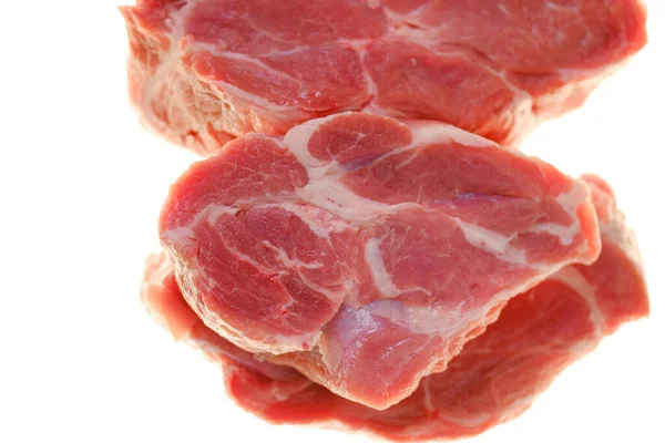 Stück Fleisch Isoliert Auf Weißem Hintergrund Schweinefleischstücke Auf Weißem Hintergrund — Stockfoto
