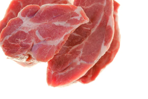 Pedaços Carne Picada Isolado Fundo Branco Pedaços Carne Porco Fresco — Fotografia de Stock