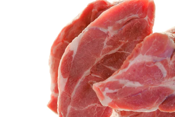 Stücke Gehackten Fleisches Isoliert Auf Weißem Hintergrund Schweinefleisch Frische Fleischstücke — Stockfoto